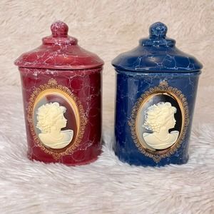 Mount Clements Pottery Vintage Porcelain Cameo lidded vessels.